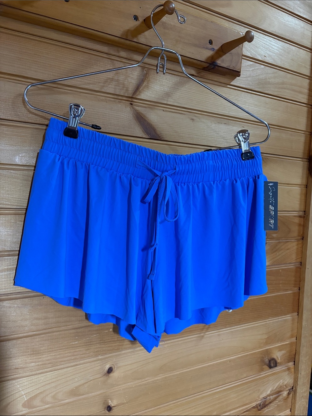 2 Pairs Bright Blue and Black Drawstring Women’s Flyaway Shorts